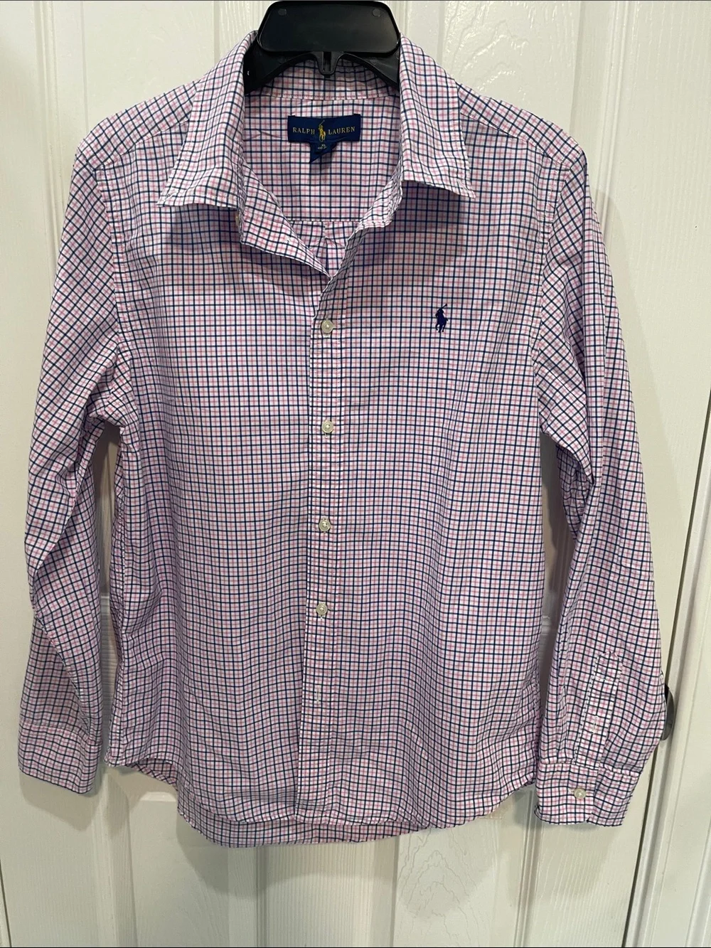 Ralph Lauren Pink and Navy Grid Button-Up Dress Shirt boys size 18/20